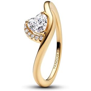 PANDORA 163660C01 Women's Ring Wavy Heart Gold-Coloured, TU, Sterling Silver, Cubic Zirconia PANDORA 163660C01 Women's Ring Wavy Heart Gold-Coloured, TU, Sterling Silver, Cubic Zirconia