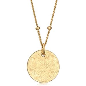 Elli Necklace Ladies Satte Chain Plate Pendant Hammered in 925 Sterling Silver Gold Plated Elli Necklace Ladies Satte Chain Plate Pendant Hammered in 925 Sterling Silver Gold Plated