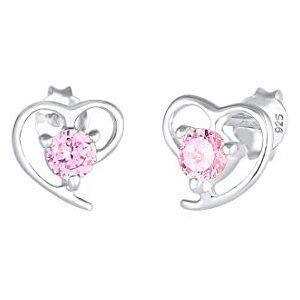 Elli Women's 925 Sterling Silver Pink Xilion Cut Heart Zirconia Stud Earrings Elli Women's 925 Sterling Silver Pink Xilion Cut Heart Zirconia Stud Earrings