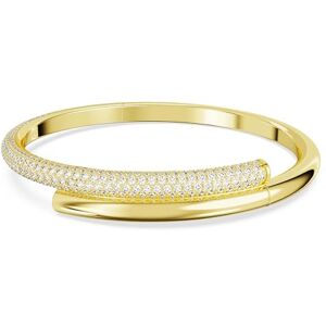 Swarovski Dextera Bangle Bracelet, Tubular Design with White Pavé Stones in a Gold-Tone Plated Setting, from the Dextera Collection, Size M Swarovski Dextera Bangle Bracelet, Tubular Design with White Pavé Stones in a Gold-Tone Plated Setting, from the Dextera Collection, Size M