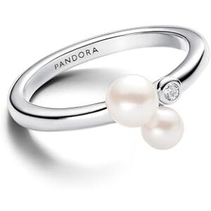 PANDORA Timeless Sterling silver ring with white treated freshwater cultured pearl and clear cubic zirconia, 52 PANDORA Timeless Sterling silver ring with white treated freshwater cultured pearl and clear cubic zirconia, 52