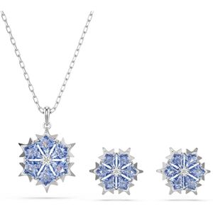 Swarovski Magic Jewellery Set, Pendant Necklace & Stud Earrings Featuring a Snowflake Motif with Blue Kite-Cut Crystals in a Rhodium-Finished Setting, Part of the Magic Collection Swarovski Magic Jewellery Set, Pendant Necklace & Stud Earrings Featuring a Snowflake Motif with Blue Kite-Cut Crystals in a Rhodium-Finished Setting, Part of the Magic Collection