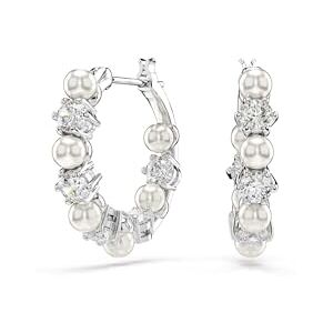 Swarovski Matrix Hoop Earrings, Clear Round-Cut Crystals and Crystal Pearls in a Rhodium-Finished Setting, Part of the Matrix Collection Swarovski Matrix Hoop Earrings, Clear Round-Cut Crystals and Crystal Pearls in a Rhodium-Finished Setting, Part of the Matrix Collection