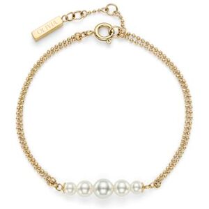 Olivia Burton Women's PEARLS & BEADS Collection Doble Chain Bracelet in Yellow Gold with Graduated String of Faux Pearls 24100323 Olivia Burton Women's PEARLS & BEADS Collection Doble Chain Bracelet in Yellow Gold with Graduated String of Faux Pearls 24100323