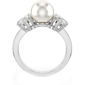 Swarovski Matrix Cocktail Ring, Crystal Pearl and Clear Round-Cut Stones in a Rhodium-Finished Setting, Size P 1/2, Part of the Matrix Collection Swarovski Matrix Cocktail Ring, Crystal Pearl and Clear Round-Cut Stones in a Rhodium-Finished Setting, Size P 1/2, Part of the Matrix Collection