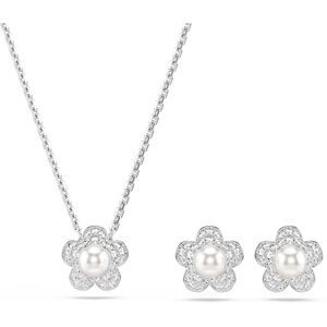Swarovski X Ariana Grande set, Crystal pearl, Round cut, Flower, White, Rhodium plated Swarovski X Ariana Grande set, Crystal pearl, Round cut, Flower, White, Rhodium plated