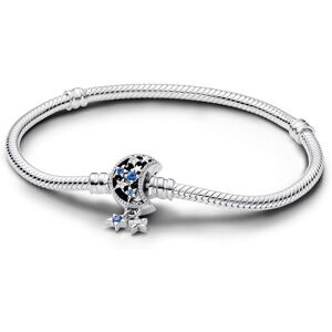 PANDORA Moments Snake chain sterling silver bracelet with moon clasp with stellar blue crystal and clear cubic zirconia, 17 PANDORA Moments Snake chain sterling silver bracelet with moon clasp with stellar blue crystal and clear cubic zirconia, 17
