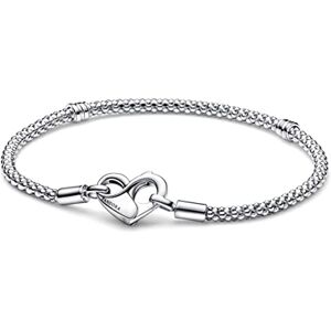 PANDORA Moments Studded chain sterling silver bracelet with heart clasp, 17 PANDORA Moments Studded chain sterling silver bracelet with heart clasp, 17