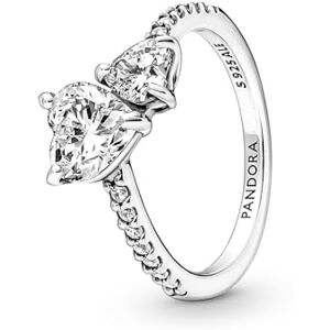 PANDORA Timeless Women's Sterling Silver Double Heart Sparkling Ring, Size 54, No Box PANDORA Timeless Women's Sterling Silver Double Heart Sparkling Ring, Size 54, No Box
