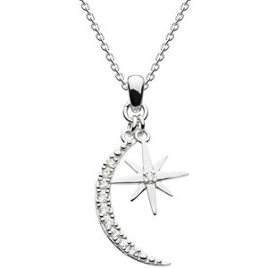 Dew Sterling Silver and Cubic Zirconia Twinkle Crescent and Star Stud Necklace of Length 40.6-45.7cm 9541CZ