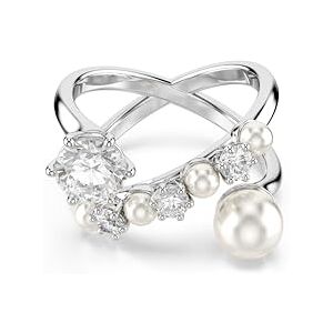Swarovski Matrix cocktail ring, Crystal pearl, Round cut, White, Rhodium plated Swarovski Matrix cocktail ring, Crystal pearl, Round cut, White, Rhodium plated