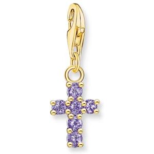 Thomas Sabo Charm Club Charm pendant cross with amethyst-coloured stones Recycled 925 silver 18k gold plating, Women, 2036-414-13 Thomas Sabo Charm Club Charm pendant cross with amethyst-coloured stones Recycled 925 silver 18k gold plating, Women, 2036-414-13