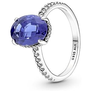 PANDORA Timeless Sterling silver statement halo ring with princess blue crystal and clear cubic zirconia, 54 PANDORA Timeless Sterling silver statement halo ring with princess blue crystal and clear cubic zirconia, 54