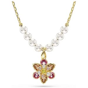 Swarovski Idyllia Pendant Necklace, Flower Motif with Multicoloured Mixed-Cut Crystals and Crystal Pearls in a Gold-Tone Finished Setting, Part of the Idyllia Collection Swarovski Idyllia Pendant Necklace, Flower Motif with Multicoloured Mixed-Cut Crystals and Crystal Pearls in a Gold-Tone Finished Setting, Part of the Idyllia Collection