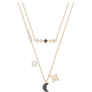 Swarovski Symbolic layered necklace, Set (2), Moon and star, Black, Rose-gold tone plated Swarovski Symbolic layered necklace, Set (2), Moon and star, Black, Rose-gold tone plated