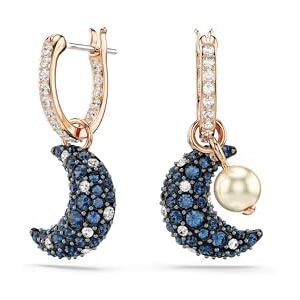 Swarovski Luna Drop Earrings with Crescent Moon Motif and Crystal Pavé in Dark Tones, Asymmetrical Design, Rose Gold-Tone Plated Setting, from the Luna Collection Swarovski Luna Drop Earrings with Crescent Moon Motif and Crystal Pavé in Dark Tones, Asymmetrical Design, Rose Gold-Tone Plated Setting, from the Luna Collection