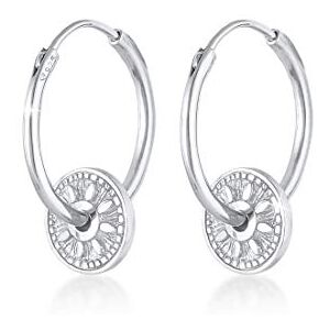 Elli Earrings Woman Creole Pendant Coin Sun Antique in 925 Sterling Silver Elli Earrings Woman Creole Pendant Coin Sun Antique in 925 Sterling Silver