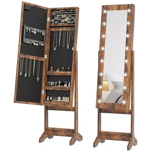 HOMCOM Freestanding Mirror Jewelry Cabinet with LED Lights, Jewellery Organiser with 3 Angle Adjustable, Full-Length Mirror with Storage for Earrings, Necklaces, Rings and Lipsticks, Rustic Brown HOMCOM Freestanding Mirror Jewelry Cabinet with LED Lights, Jewellery Organiser with 3 Angle Adjustable, Full-Length Mirror with Storage for Earrings, Necklaces, Rings and Lipsticks, Rustic Brown