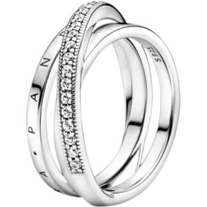 PANDORA Signature Crossover Pavé Triple Band sterling silver ring with clear cubic zirconia, 58 PANDORA Signature Crossover Pavé Triple Band sterling silver ring with clear cubic zirconia, 58