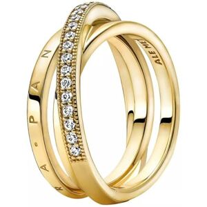 PANDORA Signature Crossover Pavé Triple Band 14k gold-plated ring with clear cubic zirconia, 58 PANDORA Signature Crossover Pavé Triple Band 14k gold-plated ring with clear cubic zirconia, 58
