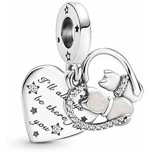PANDORA Passions Cats and heart sterling silver dangle with clear cubic zirconia and shimmering silver enamel PANDORA Passions Cats and heart sterling silver dangle with clear cubic zirconia and shimmering silver enamel