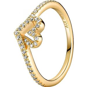 PANDORA Timeless Heart and wishbone 14k gold-plated ring with clear cubic zirconia, 52 PANDORA Timeless Heart and wishbone 14k gold-plated ring with clear cubic zirconia, 52