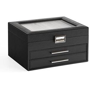 Meerveil Jewellery Box, 3-Tier Jewelry Box, Jewellery Organiser with 2 Drawers, Semi-transparent Design, PU Leather, for Necklace Earring Bracelet, Black Meerveil Jewellery Box, 3-Tier Jewelry Box, Jewellery Organiser with 2 Drawers, Semi-transparent Design, PU Leather, for Necklace Earring Bracelet, Black