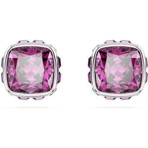 Swarovski Birthstone stud earrings, Square cut, February, Pink, Rhodium plated Swarovski Birthstone stud earrings, Square cut, February, Pink, Rhodium plated