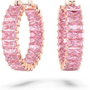 Swarovski Matrix hoop earrings, Baguette cut, Pink, Rose gold-tone plated Swarovski Matrix hoop earrings, Baguette cut, Pink, Rose gold-tone plated