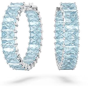 Swarovski Matrix hoop earrings, Baguette cut, Blue, Rhodium plated Swarovski Matrix hoop earrings, Baguette cut, Blue, Rhodium plated