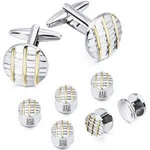 Asdchzen Jewelry Men'S Cufflinks Round Gold Striped Cufflinks And Rivets Set Men'S Fashion Tuxedo Shirt Accessories Cufflinks (Small)