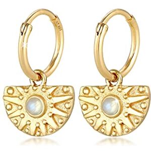 Elli Earrings Ladies Creoles Vintage Pendant Ornament Trend Blogger with Moonstone in 925 Sterling Silver Gold Plated Elli Earrings Ladies Creoles Vintage Pendant Ornament Trend Blogger with Moonstone in 925 Sterling Silver Gold Plated