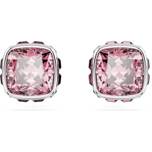 Swarovski Birthstone stud earrings, Square cut, October, Pink, Rhodium plated Swarovski Birthstone stud earrings, Square cut, October, Pink, Rhodium plated
