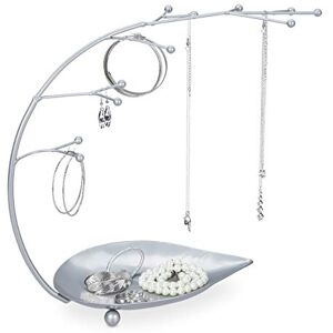 Relaxdays Jewellery Stand, Shelf, Necklaces, Earrings, Bracelets, 12 Branches, H x W x D: 29 x 34 x 15 cm, Metal, Silver Relaxdays Jewellery Stand, Shelf, Necklaces, Earrings, Bracelets, 12 Branches, H x W x D: 29 x 34 x 15 cm, Metal, Silver