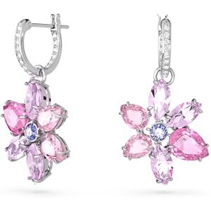 Swarovski Gema drop earrings, Mixed cuts, Flower, Pink, Rhodium plated Swarovski Gema drop earrings, Mixed cuts, Flower, Pink, Rhodium plated