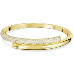Swarovski Dextera Bangle Bracelet, Tubular Design with White Pavé Stones in a Gold-Tone Plated Setting, from the Dextera Collection, Size L Swarovski Dextera Bangle Bracelet, Tubular Design with White Pavé Stones in a Gold-Tone Plated Setting, from the Dextera Collection, Size L