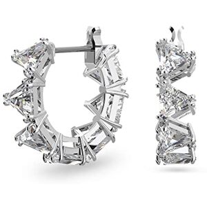 Swarovski Small Hoop Earrings, White Triangle Cut Crystal Earrings in a Rhodium Plated Setting, from the Ortyx Collection Swarovski Small Hoop Earrings, White Triangle Cut Crystal Earrings in a Rhodium Plated Setting, from the Ortyx Collection