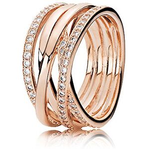 PANDORA Timeless 14k Rose gold-plated Sparkling & Polished Lines ring with clear cubic zirconia, 60 PANDORA Timeless 14k Rose gold-plated Sparkling & Polished Lines ring with clear cubic zirconia, 60