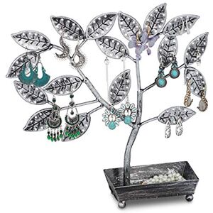 Relaxdays Jewellery Tree, with Tray, Earring Holder for 68 Pairs, H x W x D 31 x 31 x 8.5 cm, Iron, Black/Silver Relaxdays Jewellery Tree, with Tray, Earring Holder for 68 Pairs, H x W x D 31 x 31 x 8.5 cm, Iron, Black/Silver