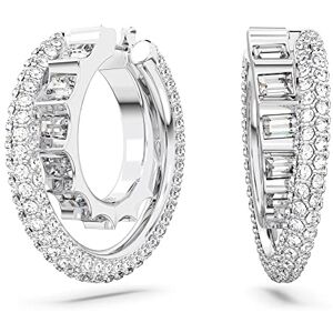 Swarovski Rota hoop earrings, Mixed cuts, White, Rhodium plated Swarovski Rota hoop earrings, Mixed cuts, White, Rhodium plated