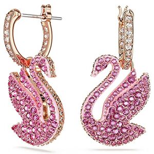 Swarovski Iconic Swan drop earrings, Swan, Pink, Rose gold-tone plated Swarovski Iconic Swan drop earrings, Swan, Pink, Rose gold-tone plated