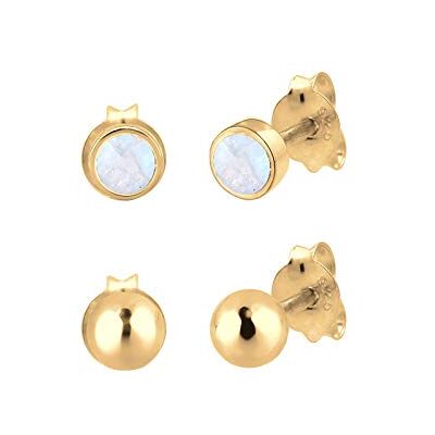 Elli Women's 925 Sterling Silver Round Circle Globe Geo Minimal Trend Moonstone Earrings Elli Women's 925 Sterling Silver Round Circle Globe Geo Minimal Trend Moonstone Earrings