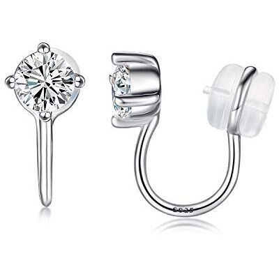 VIKI LYNN Women 925 Sterling Silver Cubic Zirconia Non Pierced Clip on Earrings VIKI LYNN Women 925 Sterling Silver Cubic Zirconia Non Pierced Clip on Earrings