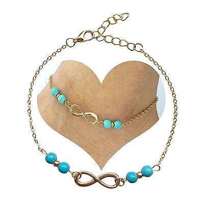 Dishowme Turquoise Feather Infinity Anklet Bracelet Boho Layered Leaf Lucky 8 Anklet Beads Summer Beach Foot Chain Jewelry for Women Girls (Gold A) Dishowme Turquoise Feather Infinity Anklet Bracelet Boho Layered Leaf Lucky 8 Anklet Beads Summer Beach Foot Chain Jewelry for Women Girls (Gold A)