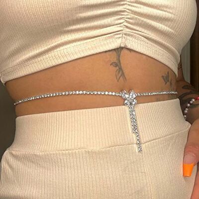 Carufin Butterfly Waist Chain Silver Rhinestone Body Chains Crystal Belly Chains Summer Party Body Jewelry for Women and Girls Carufin Butterfly Waist Chain Silver Rhinestone Body Chains Crystal Belly Chains Summer Party Body Jewelry for Women and Girls