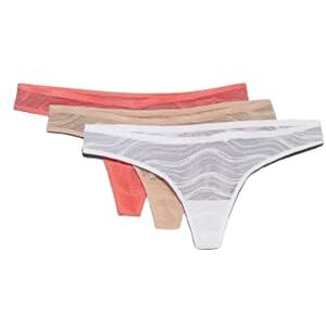 Calvin Klein Women's 3 Pack Thong (Low-Rise), Calypso Coral/Cedar/White, XL Calvin Klein Women's 3 Pack Thong (Low-Rise), Calypso Coral/Cedar/White, XL