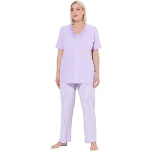 Ulla Popken Women's Pyjamas, Satin Detail, Morning Rise, Delicate Lavender, 42-44 Große Größen Ulla Popken Women's Pyjamas, Satin Detail, Morning Rise, Delicate Lavender, 42-44 Große Größen