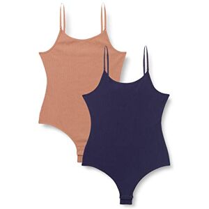 Iris & Lilly Women's Cotton Rib Bodysuit, Pack of 2, Dark Beige/Navy, 10 Iris & Lilly Women's Cotton Rib Bodysuit, Pack of 2, Dark Beige/Navy, 10