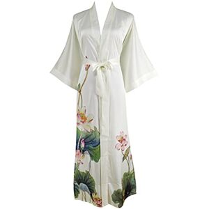 Ledamon Women's Silk Satin Kimono Long Robe Classic Floral Bathrobe Nightgown Ivory One size Ledamon Women's Silk Satin Kimono Long Robe Classic Floral Bathrobe Nightgown Ivory One size