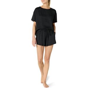 Amazon Essentials Women's Satin Pyjama Top and Shorts Set, Black, S Amazon Essentials Women's Satin Pyjama Top and Shorts Set, Black, S